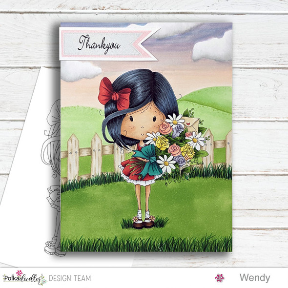 Flower bouquet - Winnie Sugar Sprinkles Spring - Cute Printable Digital Stamp Card making Craft Download