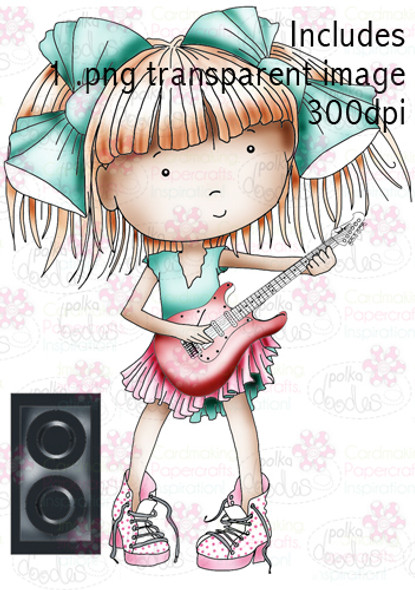 Guitar Girl digital stamp download