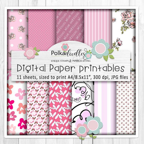 Love & kisses romance heart valentines digital stamp printable paper patterns - Work & Play 9 Love & Kisses