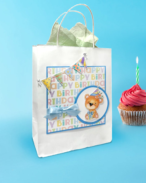 Party Bear with gift digital stamp & clipart for card making, craft, scrapbooking