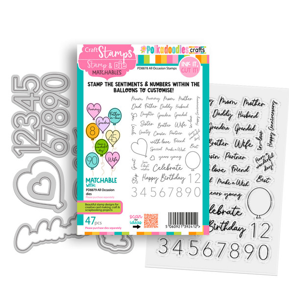 All Occasion Balloon Greeting and Number Stamps & Dies bundle- card making, craft, scrapbooking