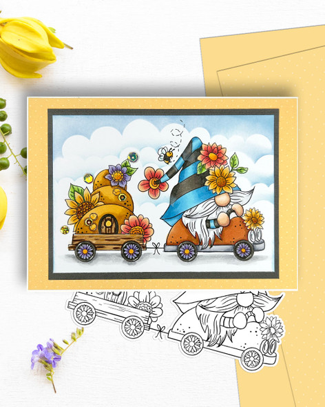 Road trip car -  Bee Buzzy Gnome cute digital stamp – Printables for Card Making, Scrapbooking and Junk Journaling