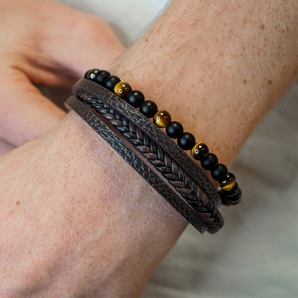 Bracelet Acier simili Cuir - Réglable