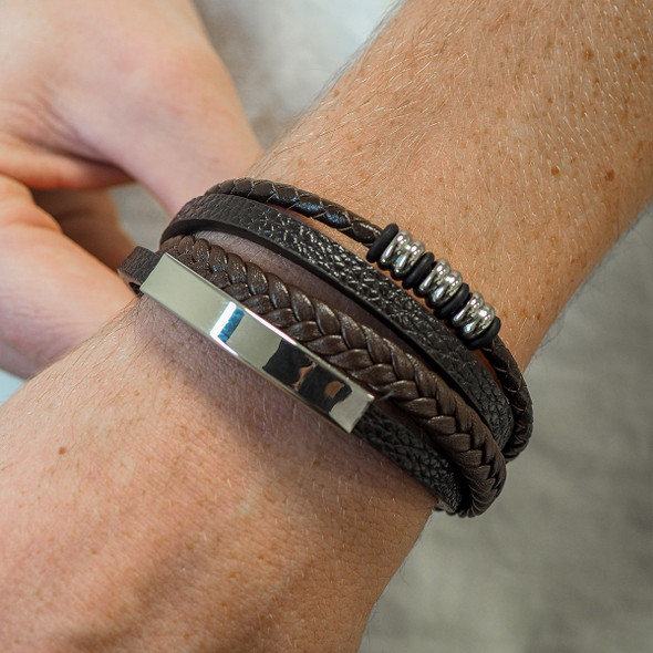 Bracelet Acier simili cuir - réglable