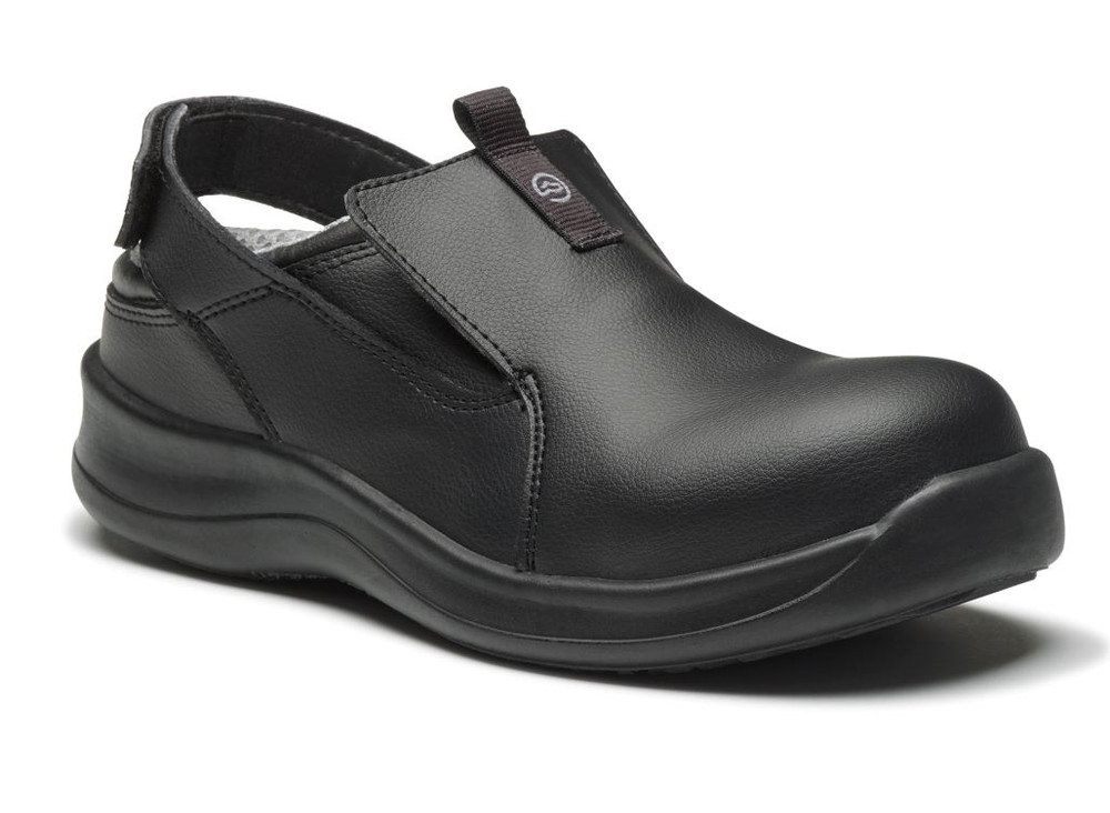 Defend Slip On Safety Toe Black Work Shoe Clog with a Back Strap