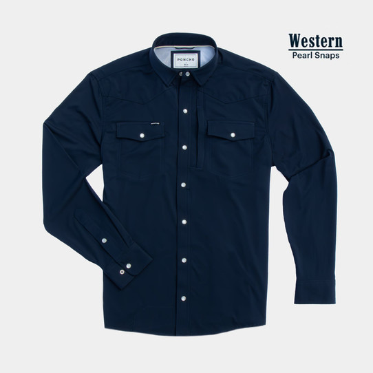 Poncho Men's Western Pacifico Button Down Shirt in Navy
