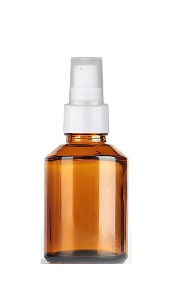 1 oz Amber Cylinder Slope Glass Bottle w/ White Treatment Pump
