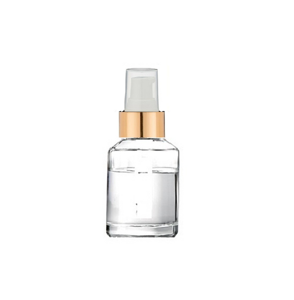 1 oz Clear Cylinder Slope Glass Bottle w/ Matt Gold White Treatment Pump