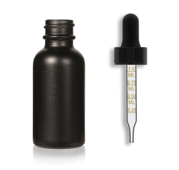 1 oz Matte Black Glass Bottle w/ Black Glass Calibrated Dropper