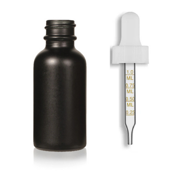 1 oz Matte Black w/ White Glass Calibrated Dropper