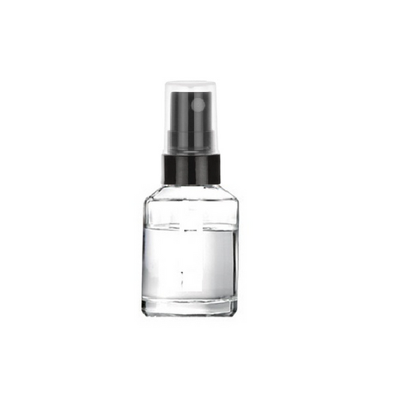 1 oz Clear Cylinder Slope Glass Bottle w/ Black Smooth Fine Mist Sprayer
