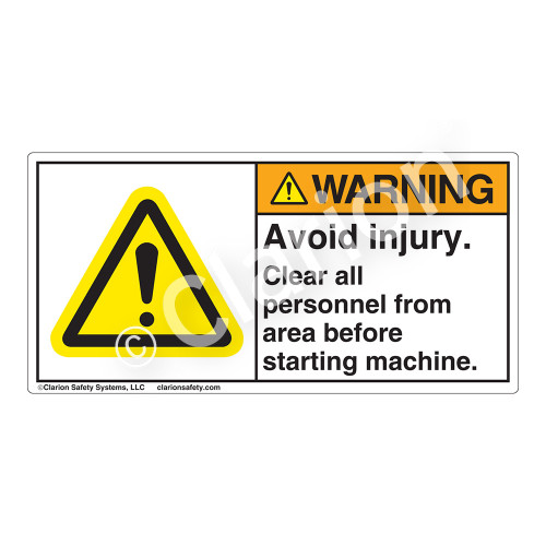 Warning/Avoid Injury Label (H6014-421WH) Warning/Avoid Injury Label (H6014-421WH)